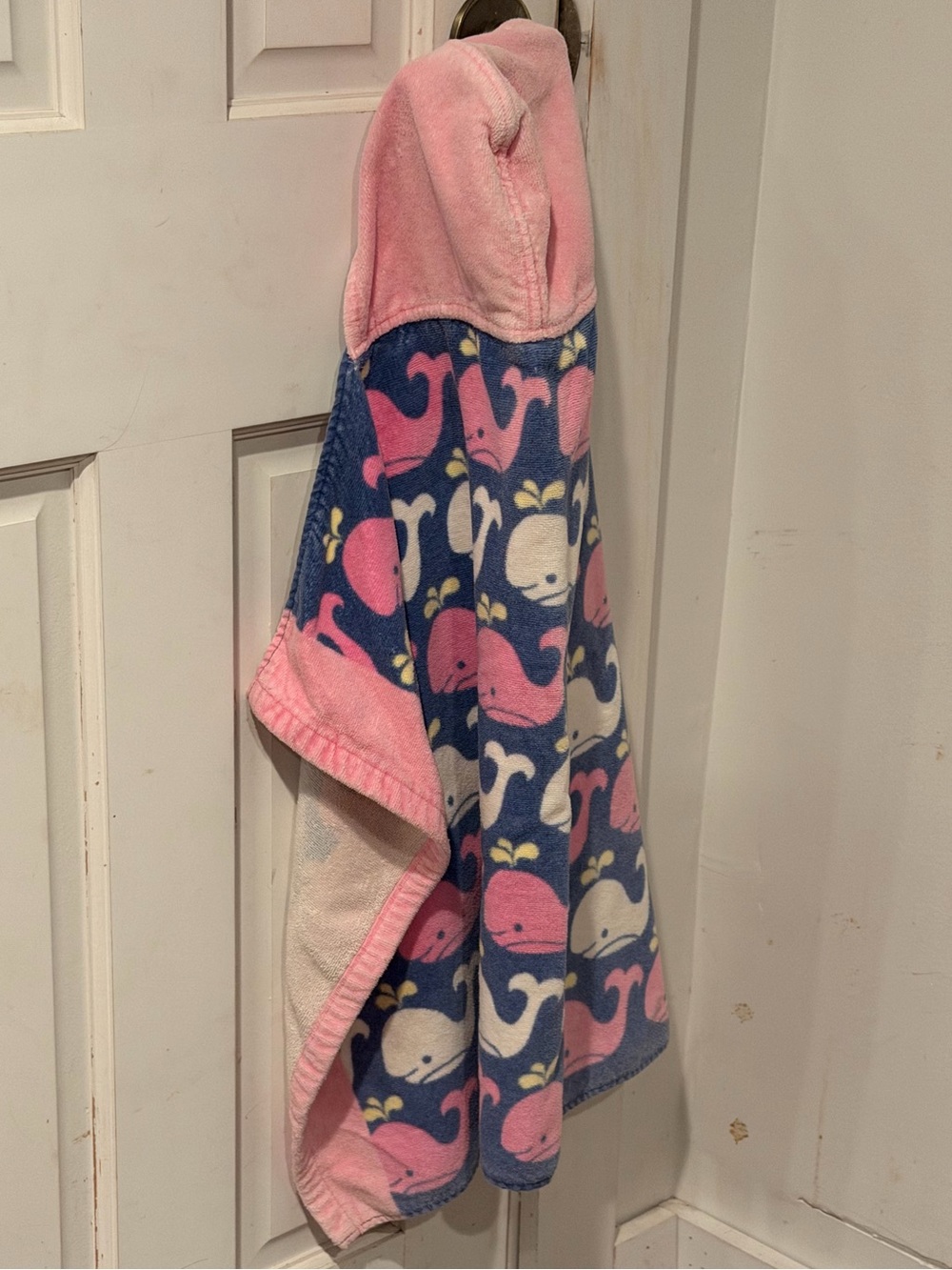 Pottery Barn Toddler Hooded Bath Towel Poncho - Pink & Blue Whale Print
